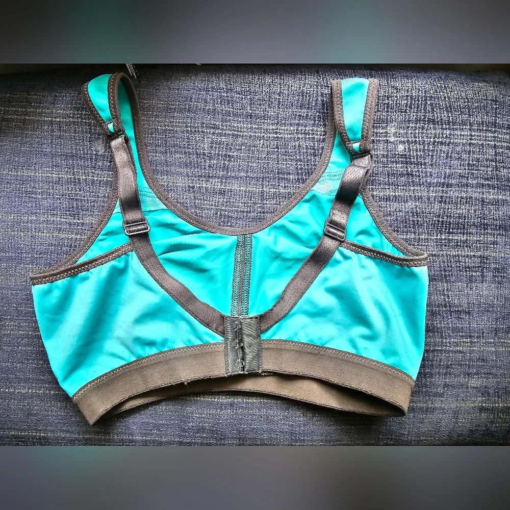 Anita active turqouise green and charcoal gray sports bra Size 32D